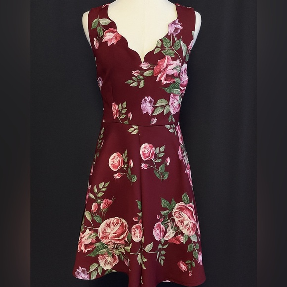 Altar'd State Dresses & Skirts - Altar'd State Burgundy Floral Asymmetrical Dress